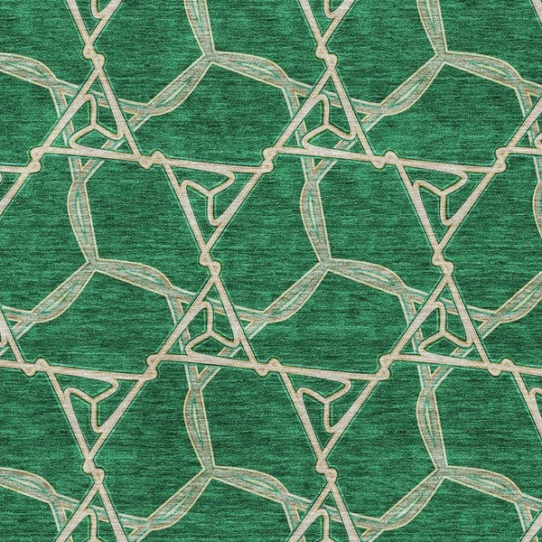 HomeRoots 8' X 10' Modern Emerald Gray & Beige Geometric Washable Area Rug with UV Protection & Soft Touch 675994