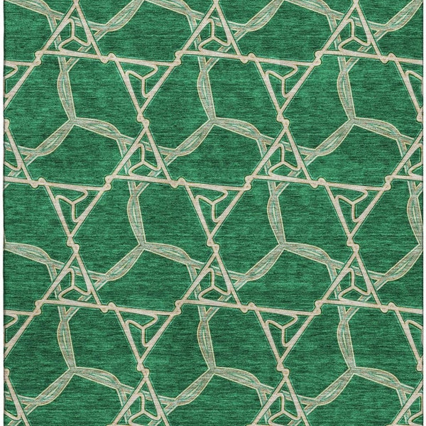 HomeRoots 8' X 10' Modern Emerald Gray & Beige Geometric Washable Area Rug with UV Protection & Soft Touch 675994