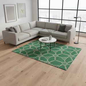 HomeRoots 9' X 12' Stylish Emerald Gray & Beige Geometric Washable Area Rug with Stain Resistance & UV Protection 675995