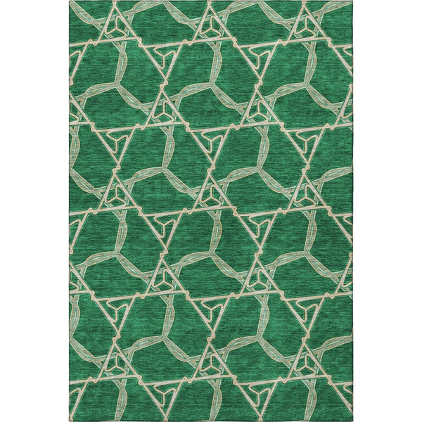 HomeRoots 9' X 12' Stylish Emerald Gray & Beige Geometric Washable Area Rug with Stain Resistance & UV Protection 675995