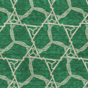 HomeRoots 9' X 12' Stylish Emerald Gray & Beige Geometric Washable Area Rug with Stain Resistance & UV Protection 675995