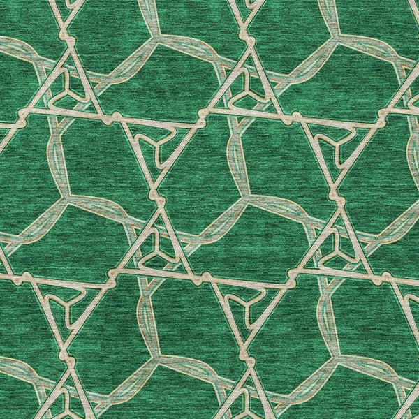 HomeRoots 9' X 12' Stylish Emerald Gray & Beige Geometric Washable Area Rug with Stain Resistance & UV Protection 675995