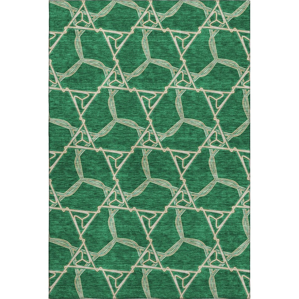 HomeRoots 10' X 14' Emerald Gray & Beige Geometric Area Rug – Durable, Stain-Resistant, UV Protected Style! 675996