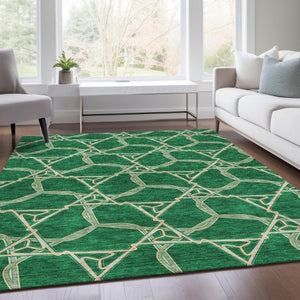 HomeRoots 10' X 14' Emerald Gray & Beige Geometric Area Rug – Durable, Stain-Resistant, UV Protected Style! 675996