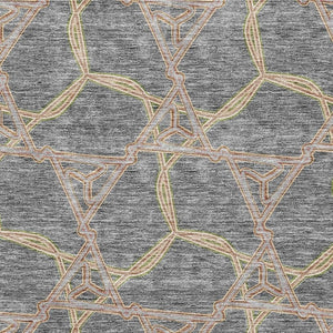 HomeRoots 5' Geometric Washable Area Rug in Gray, Green & Beige - UV Protected for High-Traffic Homes! 675998