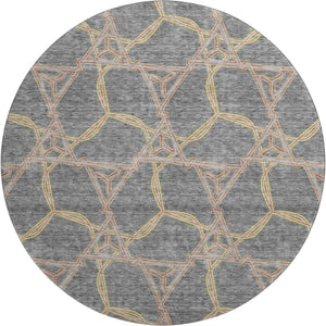 HomeRoots 8' Gray Green And Beige Geometric Washable Round Rug – Durable, Stain Resistant, UV Protected Design 675999