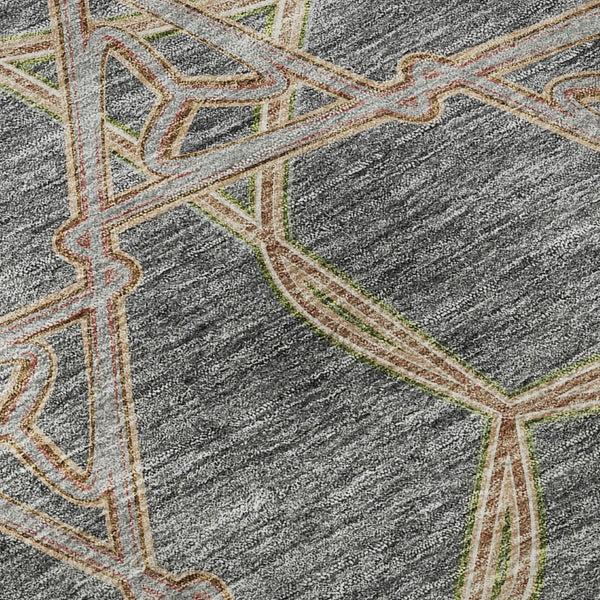 HomeRoots 8' Gray Green And Beige Geometric Washable Round Rug – Durable, Stain Resistant, UV Protected Design 675999