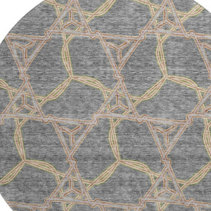 HomeRoots 8' Gray Green And Beige Geometric Washable Round Rug – Durable, Stain Resistant, UV Protected Design 675999