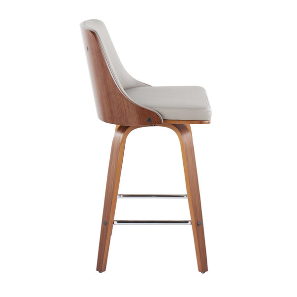 English Elm 26" Swivel Counterstools with Tufted Faux Leather Walnut Legs and Chrome Footrest Set of 2 B202S00307