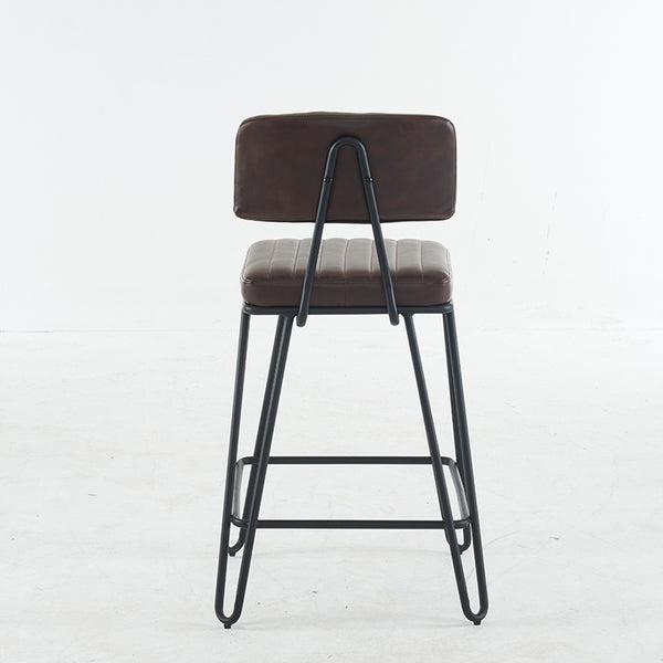 English Elm Industrial Bar Stools Set of 2 — Counter Height PU Leather Seats, Sturdy Metal Frame, Ergonomic Backrest and Footrest for Kitchen Island and Home Bar Brown W1901P264279