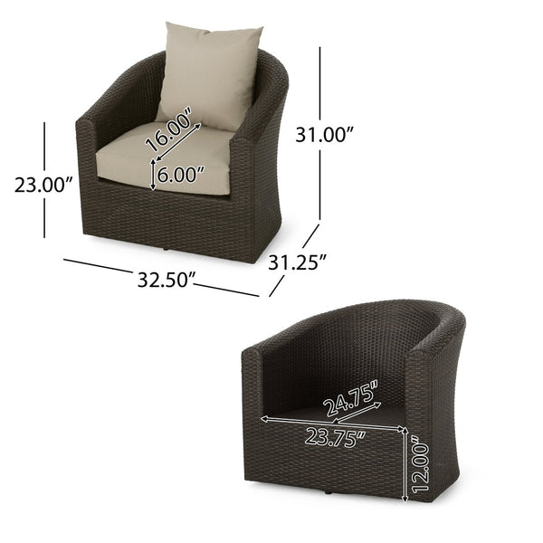 English Elm Outdoor Wicker Swivel Accent Chair with Aluminum Frame for Patio Resort Lounging N757P410822B