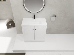 English Elm 36" Freestanding Bathroom Vanity with Resin Sink, Soft-Close Doors, Adjustable Shelf & Metal Handles White W999S00273