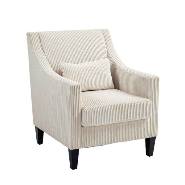 English Elm COOLMORE Modern Accent Chair with Plush Corduroy Upholstery, Solid Wood Frame and Two Pillows Beige W395P195355
