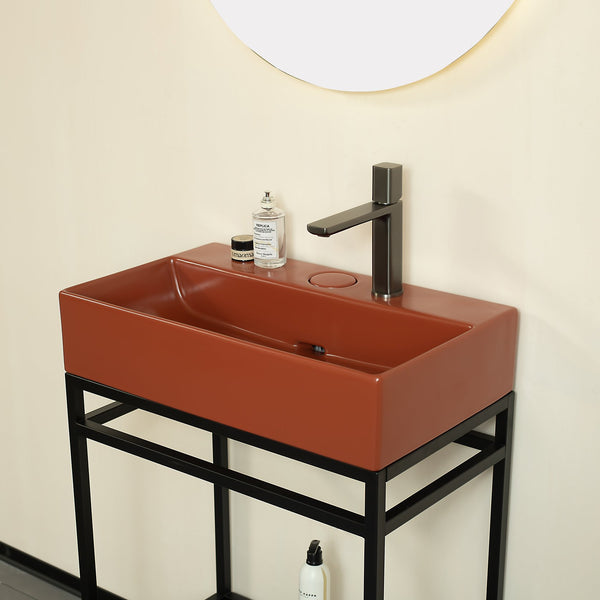 English Elm LOFI Ceramic 24" Bathroom Basin with Center Drain and Faucet Hole, Durable Scratch-Resistant Finish Red W2615P210343