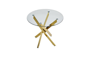 English Elm Modern Round Tempered Glass Dining Table with Glam Gold Iron Base for Compact Spaces Golden W3590S00009