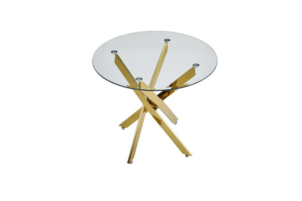 English Elm Modern Round Tempered Glass Dining Table with Glam Gold Iron Base for Compact Spaces Golden W3590S00009