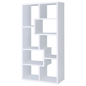 English Elm Geometric Bookcase with 7 Open Shelves for Home Decor, Modern Sturdy Engineered Wood Accent Tower White 71.88 L x 14.14 W x 8.89 H B011P305075