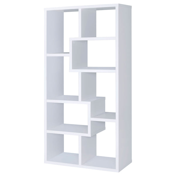 English Elm Geometric Bookcase with 7 Open Shelves for Home Decor, Modern Sturdy Engineered Wood Accent Tower White 71.88 L x 14.14 W x 8.89 H B011P305075