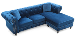 English Elm Nola Velvet Tufted Sofa Chaise with Nailhead Trim, Pocketed Coil Cushions and Turned Wood Legs Navy Blue 15 L x 32 W x 55 H B078S00008