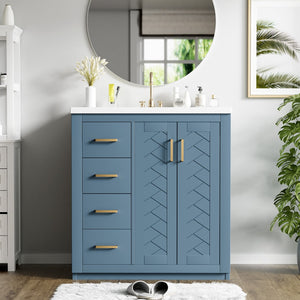 English Elm 30'' Stylish Bathroom Vanity Set With Ceramic Sink, Soft-Close Doors, Solid Wood Frame & Modern Design N710P191970M