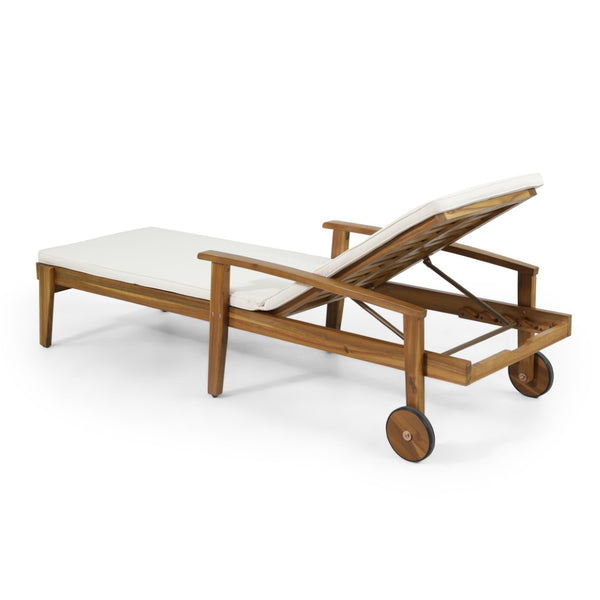English Elm Jason Outdoor Acacia Wood Chaise Lounge with Adjustable Recline and Slat Design Teak+ Beige N769P363844N
