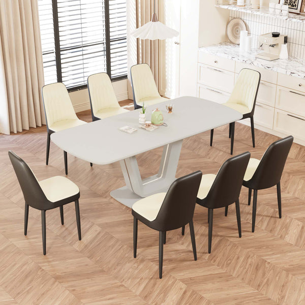 English Elm 62.99-78.74" Expandable Dining Table Set For 2-8 With 8 Stylish Pu Chairs, Easy Assembly & Comfort W2189S00723