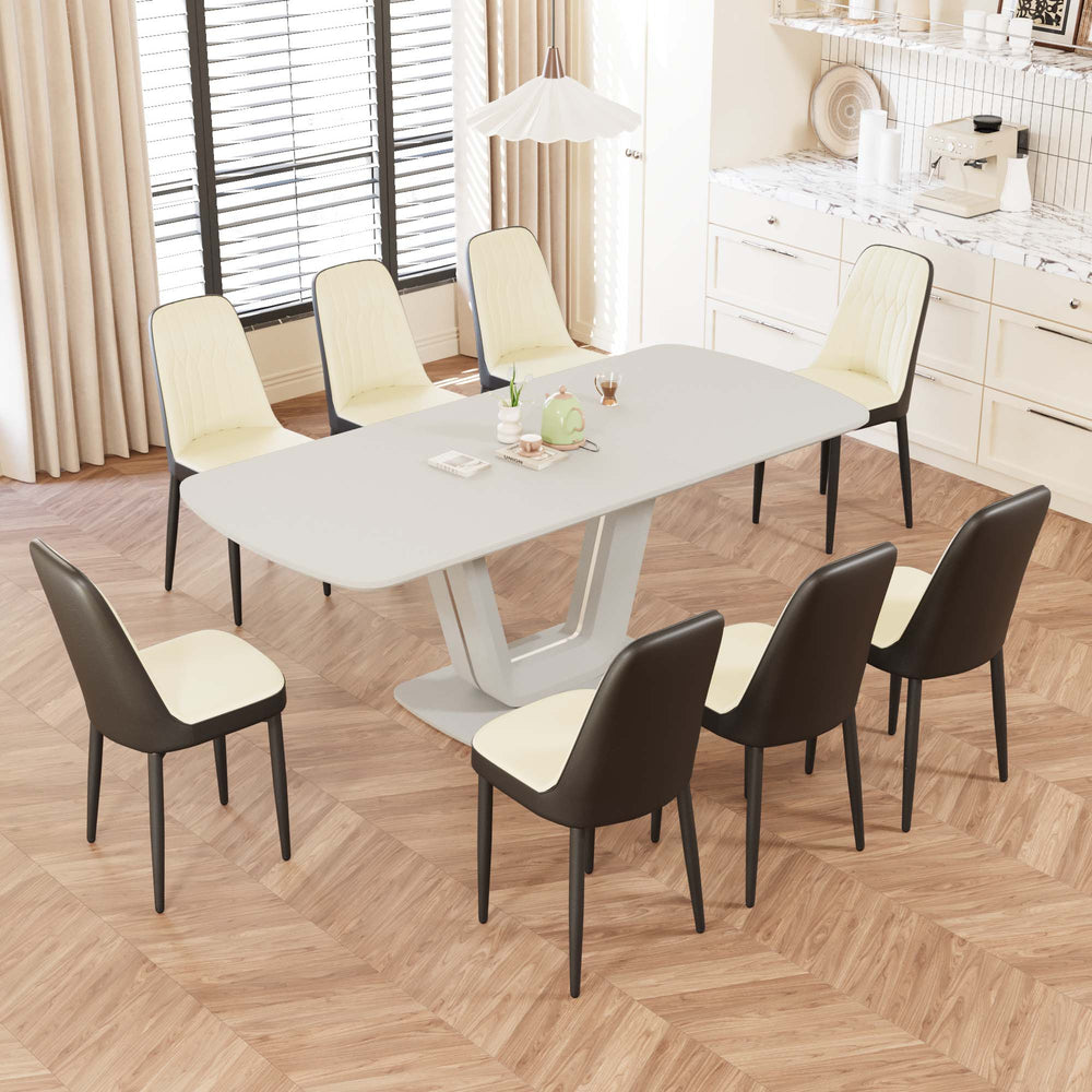 English Elm 62.99-78.74" Expandable Dining Table Set For 2-8 With 8 Pu Padded Chairs – Stylish, Versatile & Durable! W2189S00740