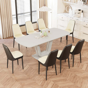 English Elm 62.99-78.74" Expandable Dining Table Set For 2-8 With 8 Pu Padded Chairs – Stylish, Versatile & Durable! W2189S00740