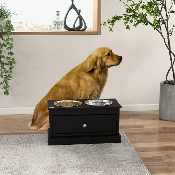 English Elm Pawhut Large Elevated Dog Feeding Station With Storage Drawer – Stylish, Ergonomic, Easy Clean! W2225P249929-GIGA