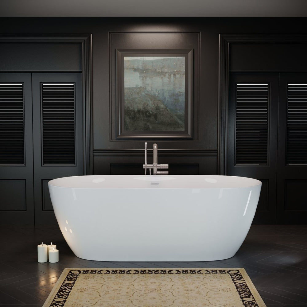 English Elm 63'' Oval Acrylic Soaking Tub Freestanding Glossy White with Chrome Toe-tap Drain W1920P351755