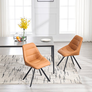 English Elm Dining Thickened Fabric Chair Set of 2 with Metal Legs — Cozy Modern Bar-Style Seating for Kitchen and Dining Spaces Brown W1249P243513