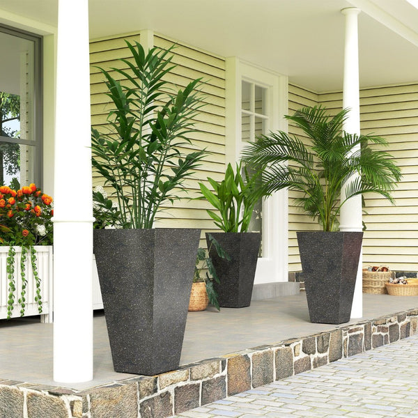 English Elm Outsunny Tall Marble Finish Plastic Planters Set of 3 Stackable Outdoor Tapered Pots W2225P485533