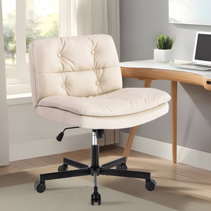 English Elm UPGRADE! Beige Leather 360° Swivel Office Chair with 6.3" Memory Foam Cushion, Tilt, Wheels, XL W1403P155225