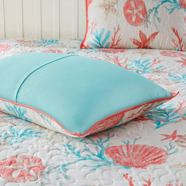 English Elm 6 Pebble Beach Cotton Sateen Quilt Set Full/Queen with Embroidered Coastal Pillows, OEKO‑TEX Certified Coral 22.83 L x 18.11 W x 12.2 H B03597452