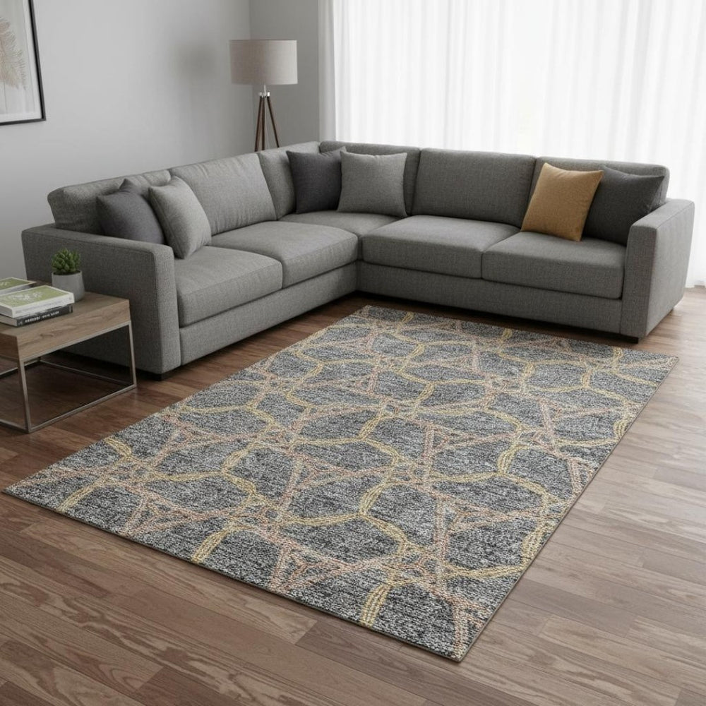 HomeRoots 8' X 10' Stylish Gray Green Beige Geometric Area Rug - Washable, UV Protected, Stain Resistant Design 676000