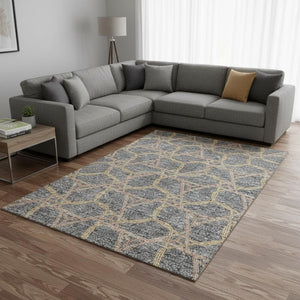 HomeRoots 8' X 10' Stylish Gray Green Beige Geometric Area Rug - Washable, UV Protected, Stain Resistant Design 676000