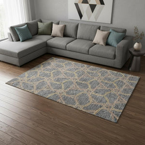 HomeRoots 9' Gray Green & Beige Geometric Washable Area Rug - UV Protected, Stain-Resistant, Durable Design 676001