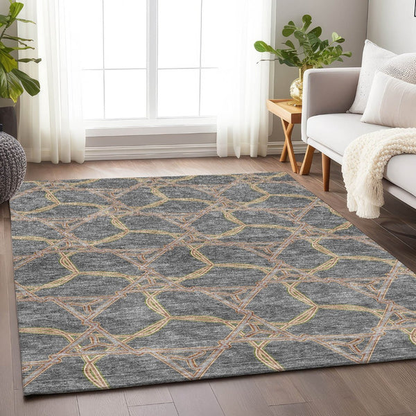 HomeRoots 9' Gray Green & Beige Geometric Washable Area Rug - UV Protected, Stain-Resistant, Durable Design 676001