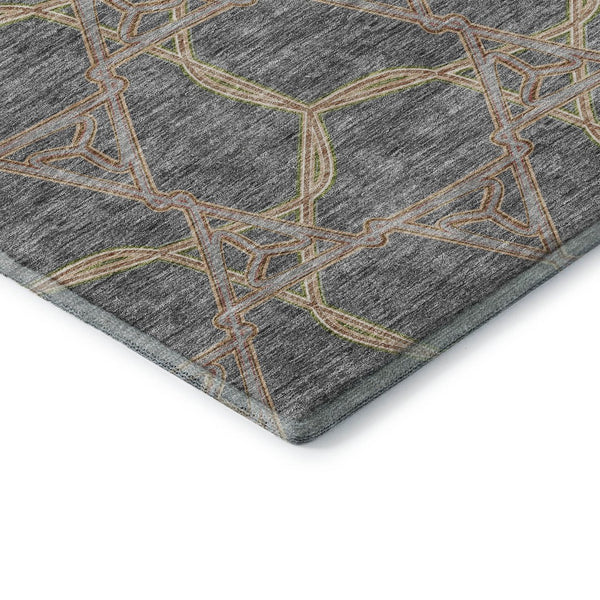 HomeRoots 9' Gray Green & Beige Geometric Washable Area Rug - UV Protected, Stain-Resistant, Durable Design 676001