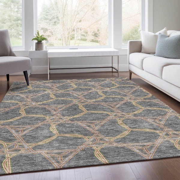 HomeRoots 9' Gray Green & Beige Geometric Washable Area Rug - UV Protected, Stain-Resistant, Durable Design 676001