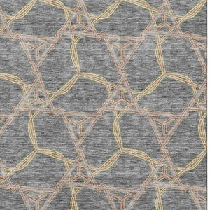 HomeRoots 9' Gray Green & Beige Geometric Washable Area Rug - UV Protected, Stain-Resistant, Durable Design 676001