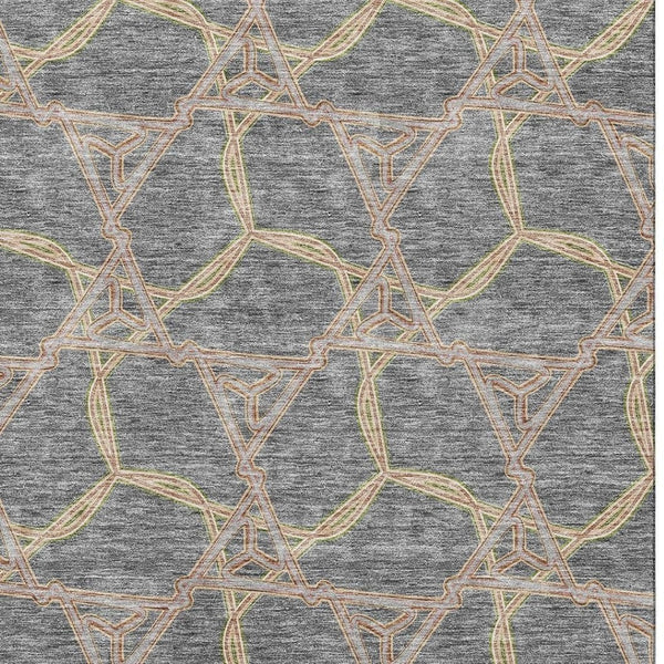 HomeRoots 9' Gray Green & Beige Geometric Washable Area Rug - UV Protected, Stain-Resistant, Durable Design 676001