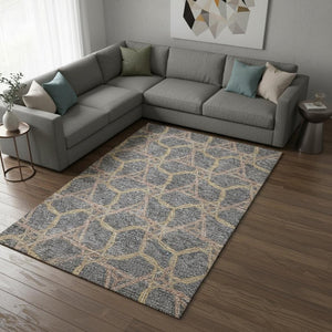 HomeRoots 10' Modern Geometric Washable Area Rug in Gray Green Beige with UV Protection for High-Traffic Rooms 676002
