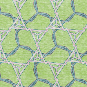 HomeRoots 5' X 8' Vibrant Lime Green, Teal & Ivory Geometric Washable Area Rug with UV Protection & Durability 676004