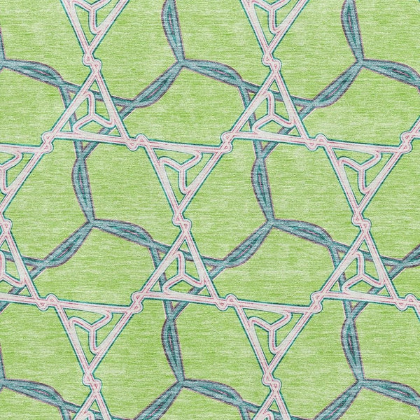 HomeRoots 5' X 8' Vibrant Lime Green, Teal & Ivory Geometric Washable Area Rug with UV Protection & Durability 676004