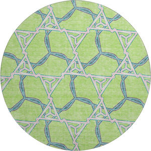 HomeRoots 8' Modern Geometric Washable Round Rug in Lime Green, Teal & Ivory – UV Protected & Easy Care 676005