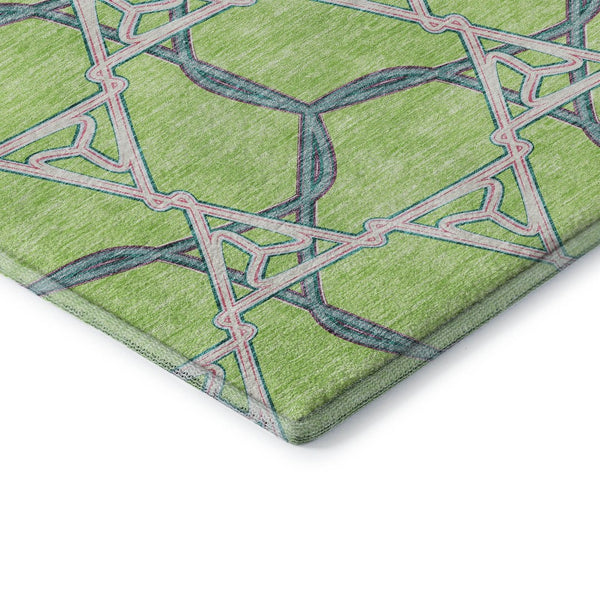 HomeRoots 8' Modern Geometric Washable Round Rug in Lime Green, Teal & Ivory – UV Protected & Easy Care 676005
