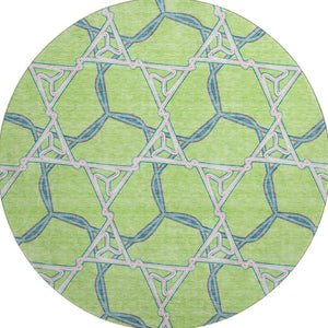 HomeRoots 8' Modern Geometric Washable Round Rug in Lime Green, Teal & Ivory – UV Protected & Easy Care 676005