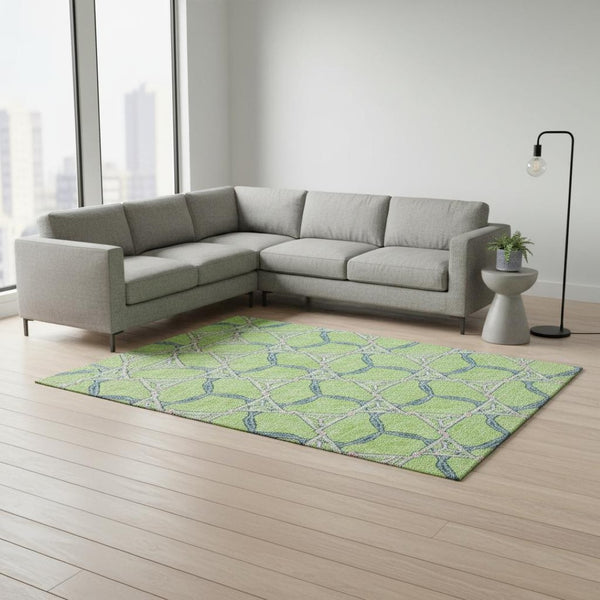HomeRoots 8' X 10' Vibrant Lime Green Teal Ivory Washable Area Rug with UV Protection for High-Traffic Homes 676006