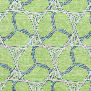 HomeRoots 8' X 10' Vibrant Lime Green Teal Ivory Washable Area Rug with UV Protection for High-Traffic Homes 676006